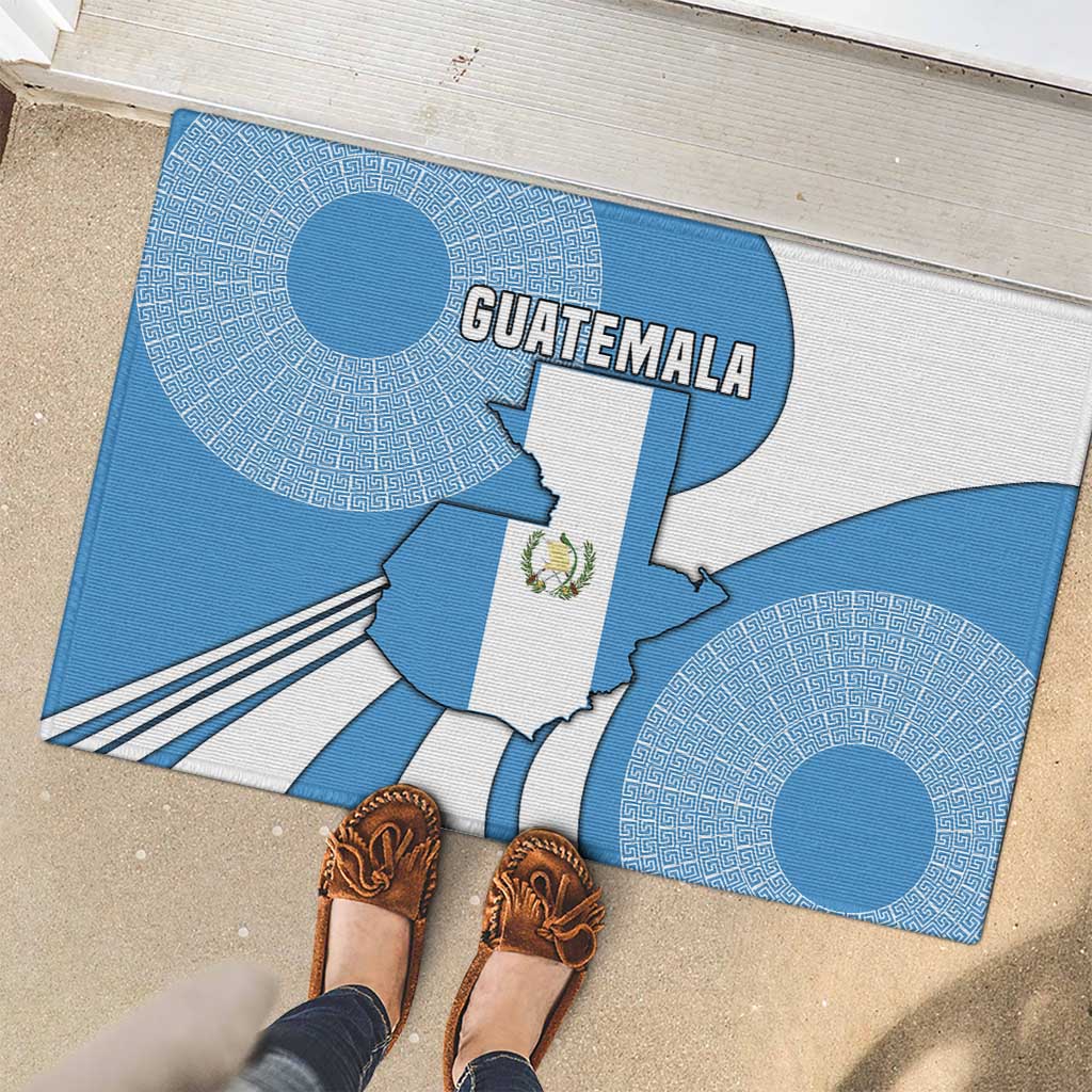 Guatemala Flag Map Rubber Doormat with Blue White Swirl and Geometric Pattern Design - Wonder Print Shop