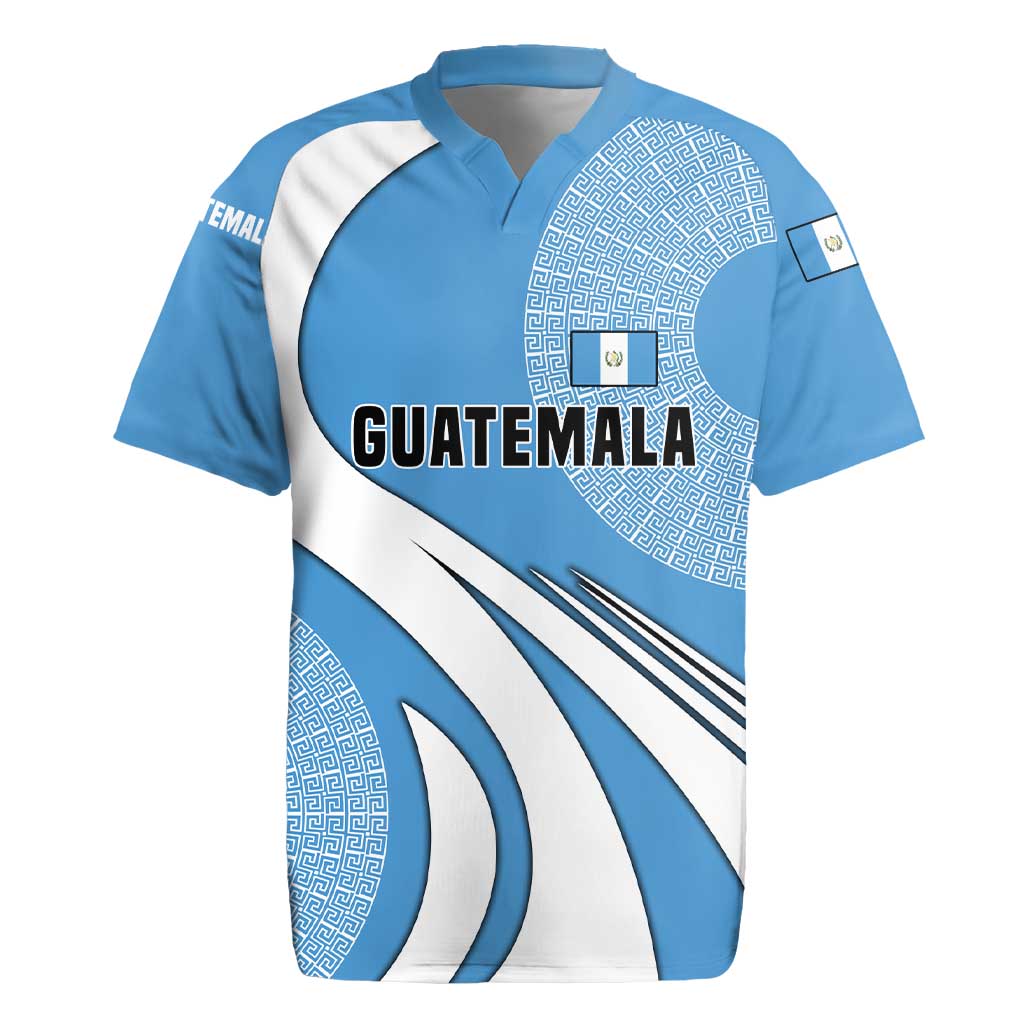 Guatemala Flag Map Rugby Jersey with Blue White Swirl and Geometric Pattern Design - Wonder Print Shop