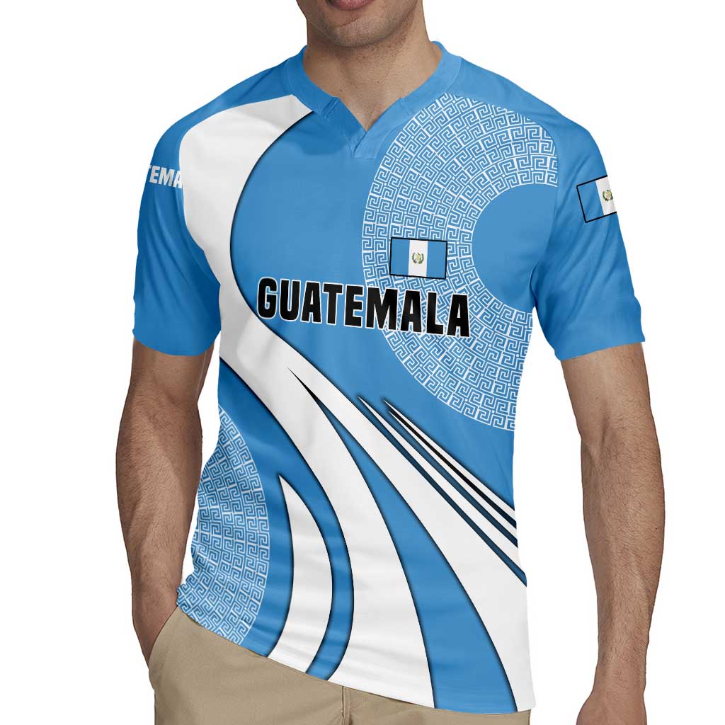 Guatemala Flag Map Rugby Jersey with Blue White Swirl and Geometric Pattern Design - Wonder Print Shop