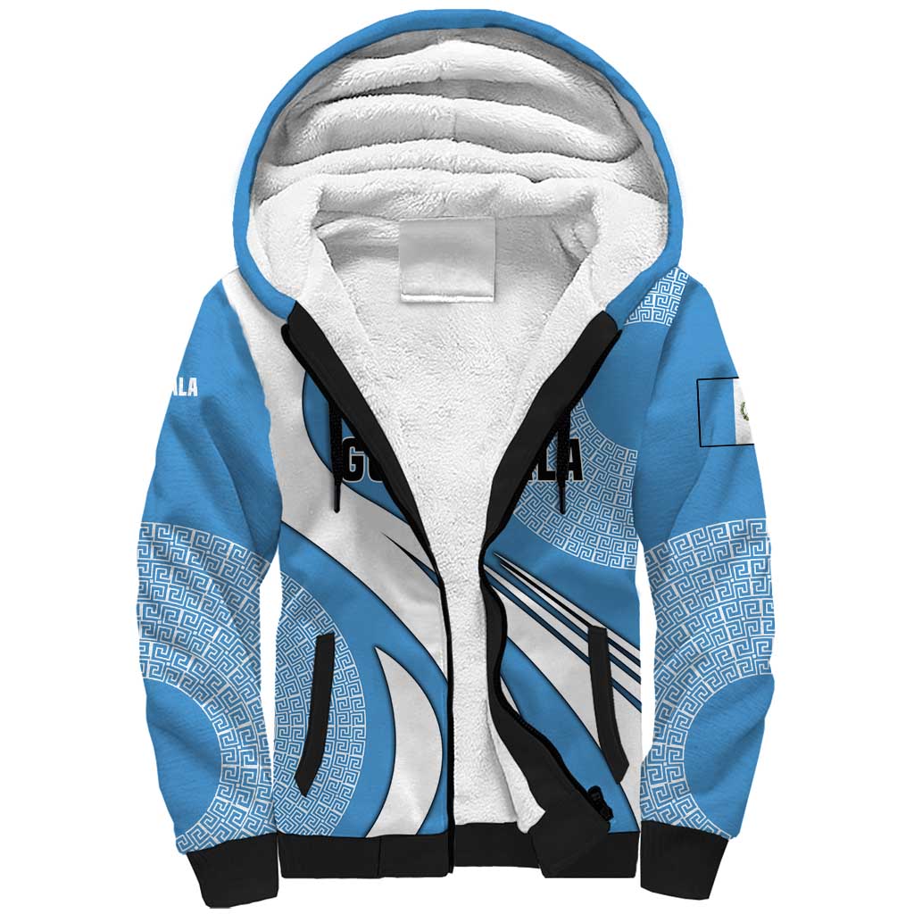 Guatemala Flag Map Sherpa Hoodie with Blue White Swirl and Geometric Pattern Design - Wonder Print Shop