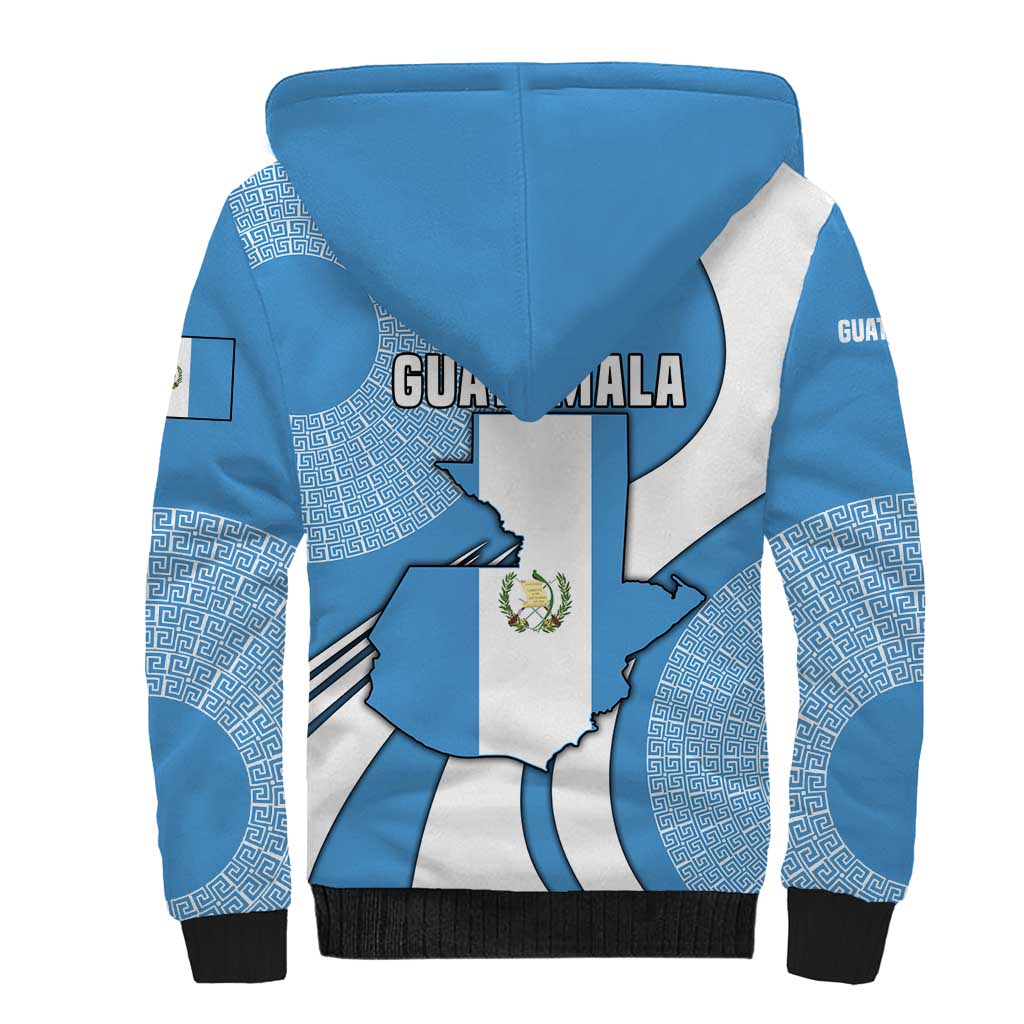 Guatemala Flag Map Sherpa Hoodie with Blue White Swirl and Geometric Pattern Design - Wonder Print Shop