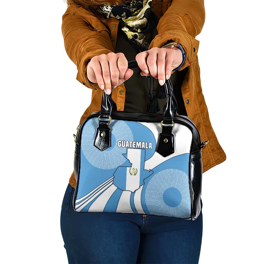 Guatemala Flag Map Shoulder Handbag with Blue White Swirl and Geometric Pattern Design - Wonder Print Shop