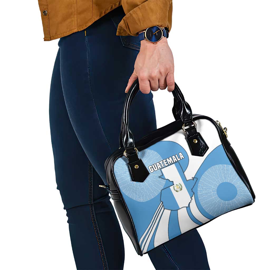 Guatemala Flag Map Shoulder Handbag with Blue White Swirl and Geometric Pattern Design - Wonder Print Shop