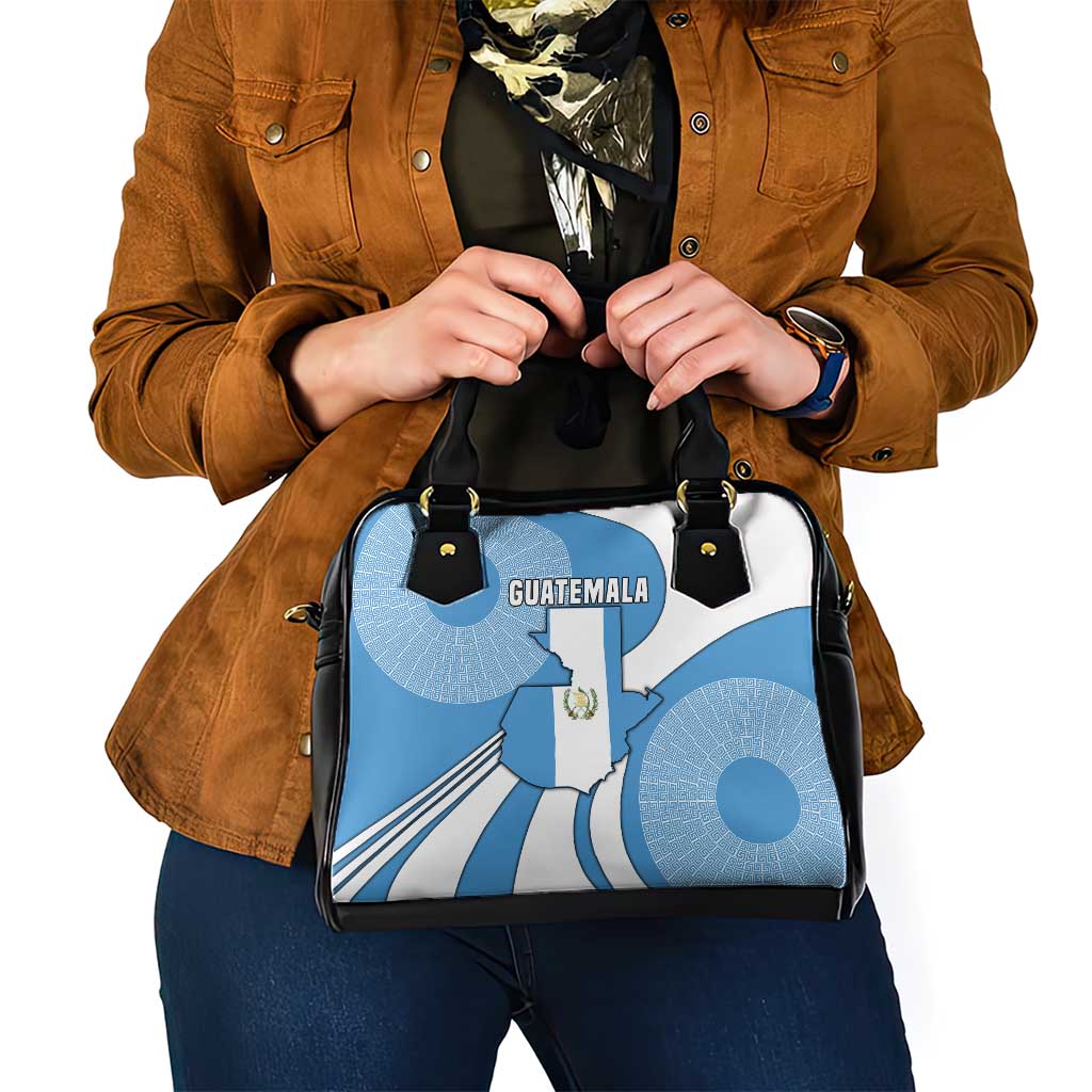 Guatemala Flag Map Shoulder Handbag with Blue White Swirl and Geometric Pattern Design - Wonder Print Shop