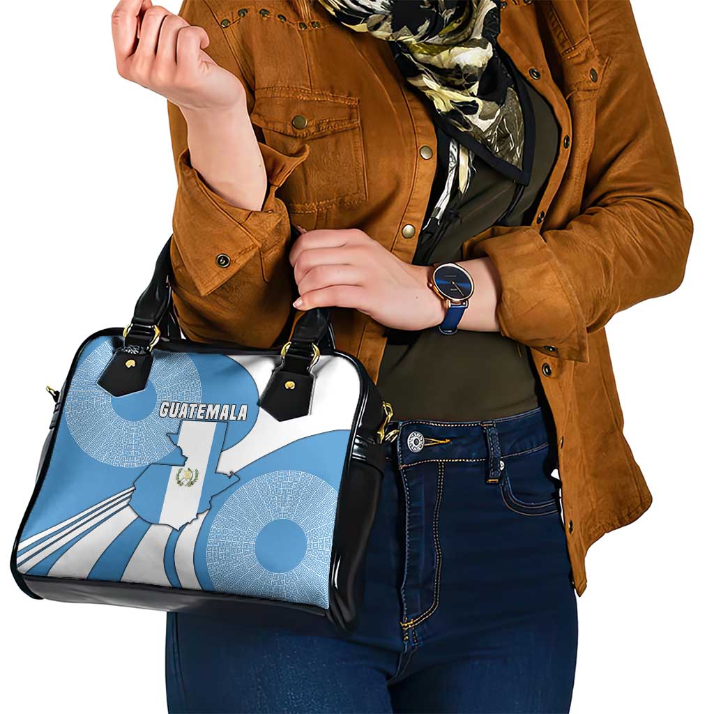 Guatemala Flag Map Shoulder Handbag with Blue White Swirl and Geometric Pattern Design - Wonder Print Shop