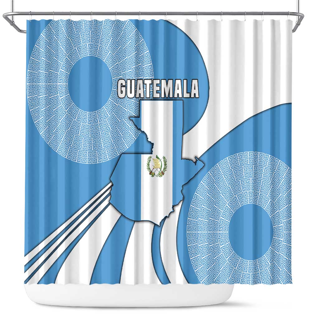 Guatemala Flag Map Shower Curtain with Blue White Swirl and Geometric Pattern Design - Wonder Print Shop