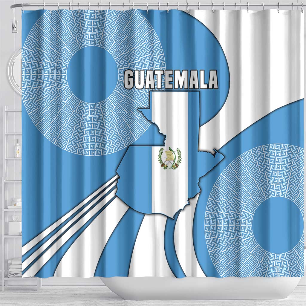Guatemala Flag Map Shower Curtain with Blue White Swirl and Geometric Pattern Design - Wonder Print Shop