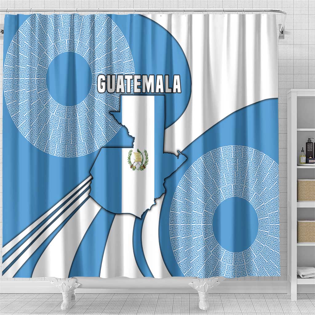 Guatemala Flag Map Shower Curtain with Blue White Swirl and Geometric Pattern Design - Wonder Print Shop
