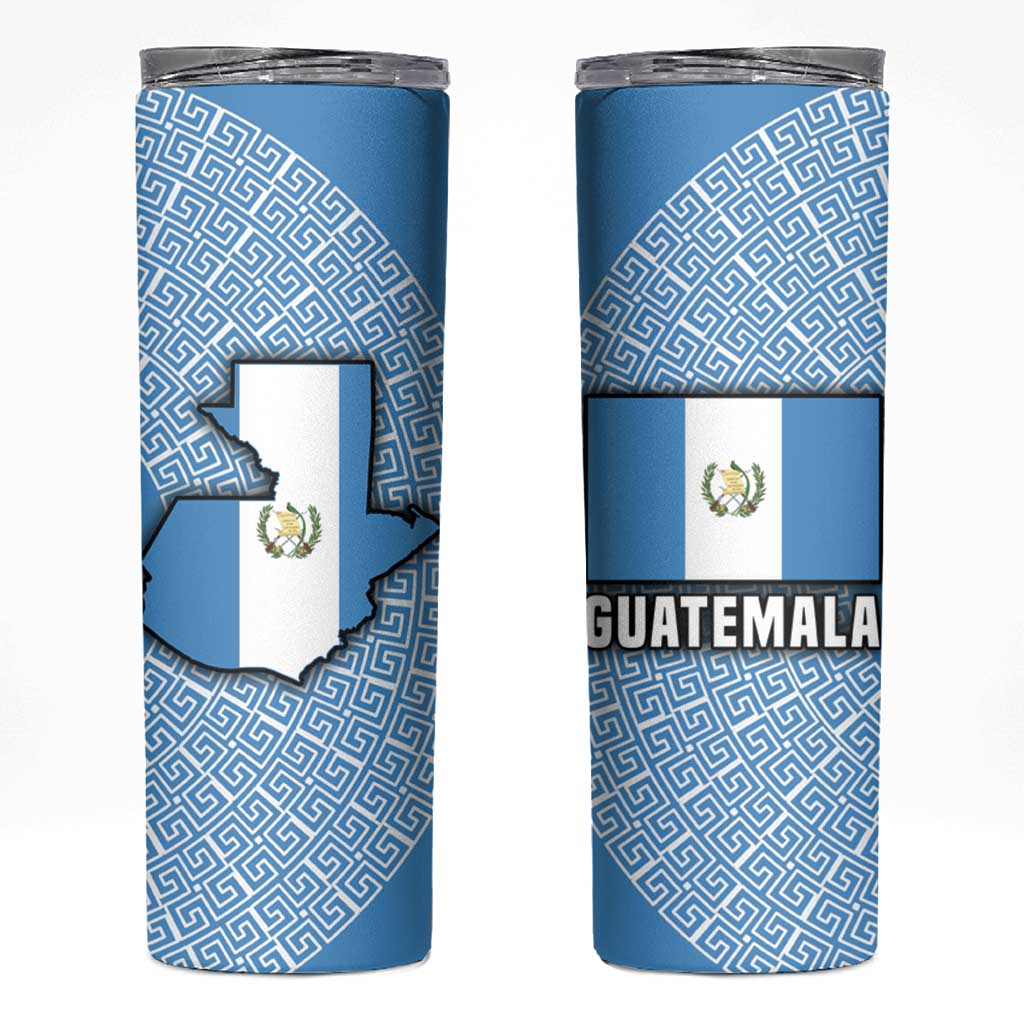 Guatemala Flag Map Skinny Tumbler with Blue White Swirl and Geometric Pattern Design - Wonder Print Shop
