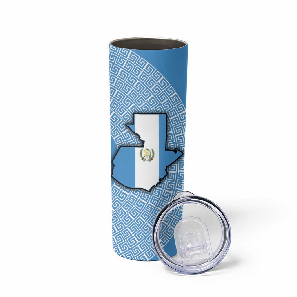Guatemala Flag Map Skinny Tumbler with Blue White Swirl and Geometric Pattern Design - Wonder Print Shop