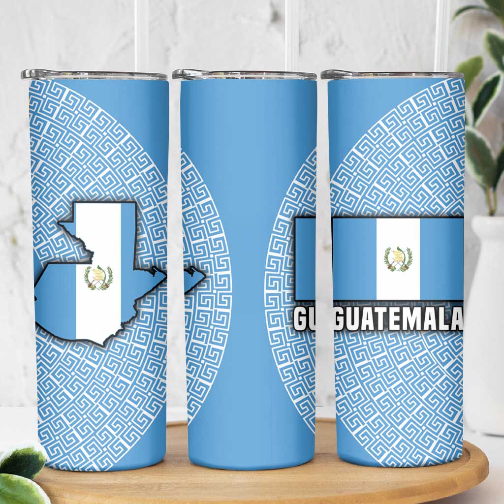 Guatemala Flag Map Skinny Tumbler with Blue White Swirl and Geometric Pattern Design - Wonder Print Shop