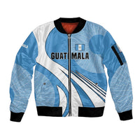 Guatemala Flag Map Sleeve Zip Bomber Jacket with Blue White Swirl and Geometric Pattern Design - Wonder Print Shop