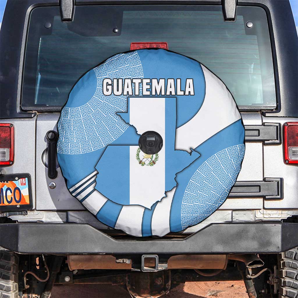 Guatemala Flag Map Spare Tire Cover with Blue White Swirl and Geometric Pattern Design - Wonder Print Shop