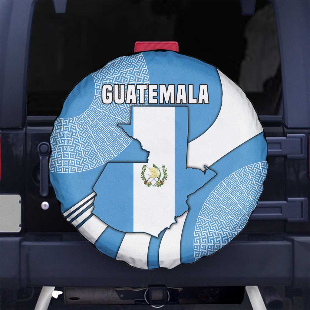 Guatemala Flag Map Spare Tire Cover with Blue White Swirl and Geometric Pattern Design - Wonder Print Shop