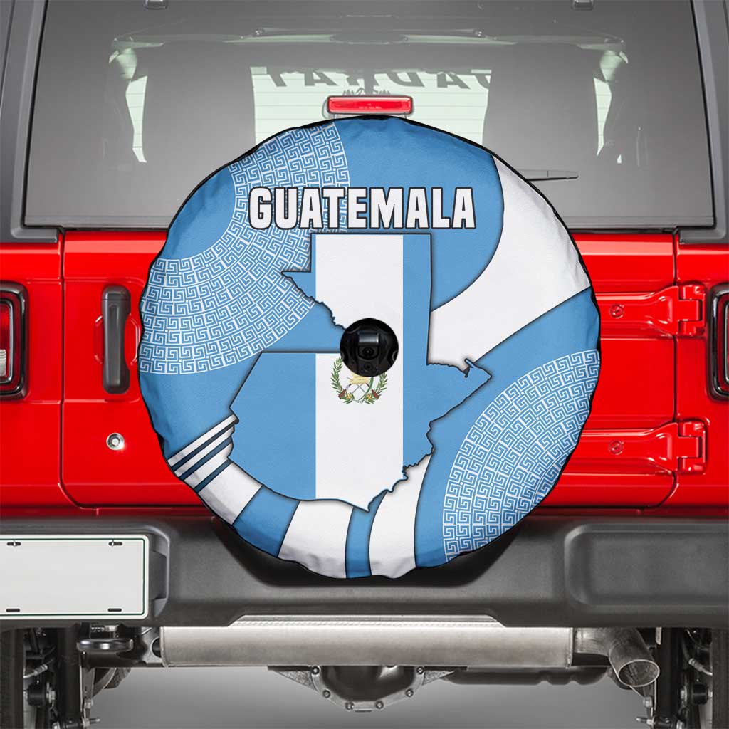 Guatemala Flag Map Spare Tire Cover with Blue White Swirl and Geometric Pattern Design - Wonder Print Shop