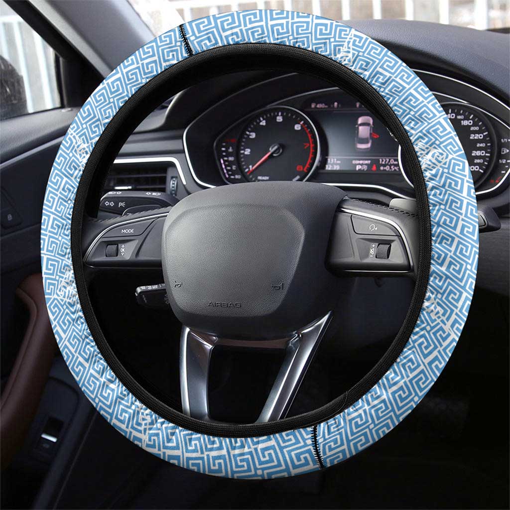 Guatemala Flag Map Steering Wheel Cover with Blue White Swirl and Geometric Pattern Design - Wonder Print Shop