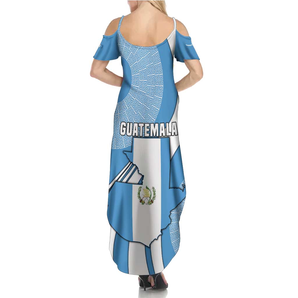 Guatemala Flag Map Summer Maxi Dress with Blue White Swirl and Geometric Pattern Design - Wonder Print Shop