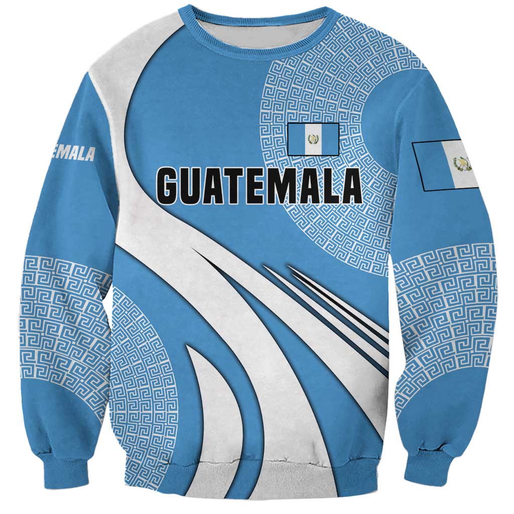 Guatemala Flag Map Sweatshirt with Blue White Swirl and Geometric Pattern Design - Wonder Print Shop