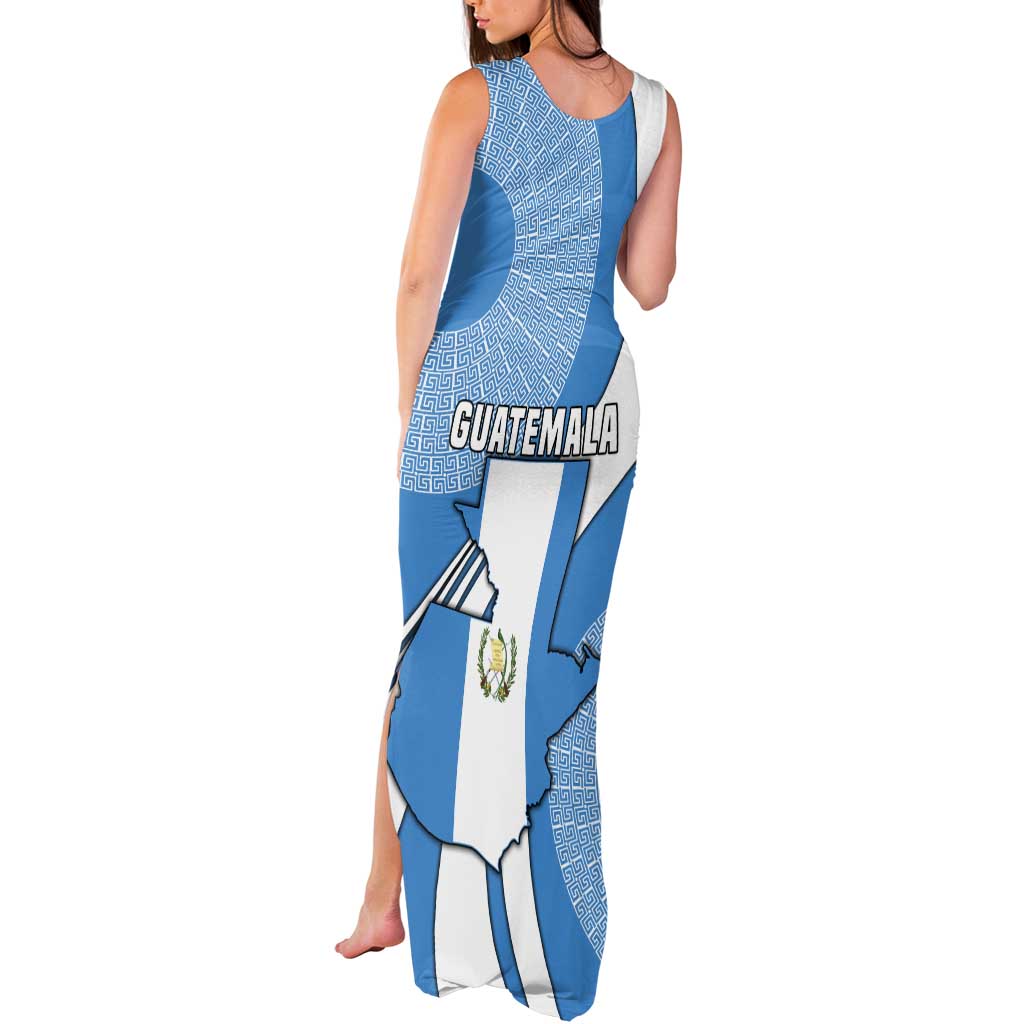 Guatemala Flag Map Tank Maxi Dress with Blue White Swirl and Geometric Pattern Design - Wonder Print Shop