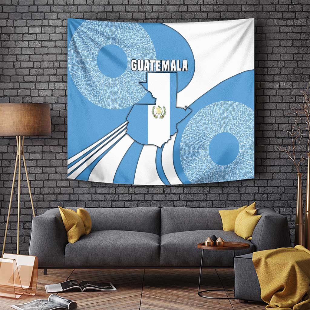 Guatemala Flag Map Tapestry with Blue White Swirl and Geometric Pattern Design - Wonder Print Shop