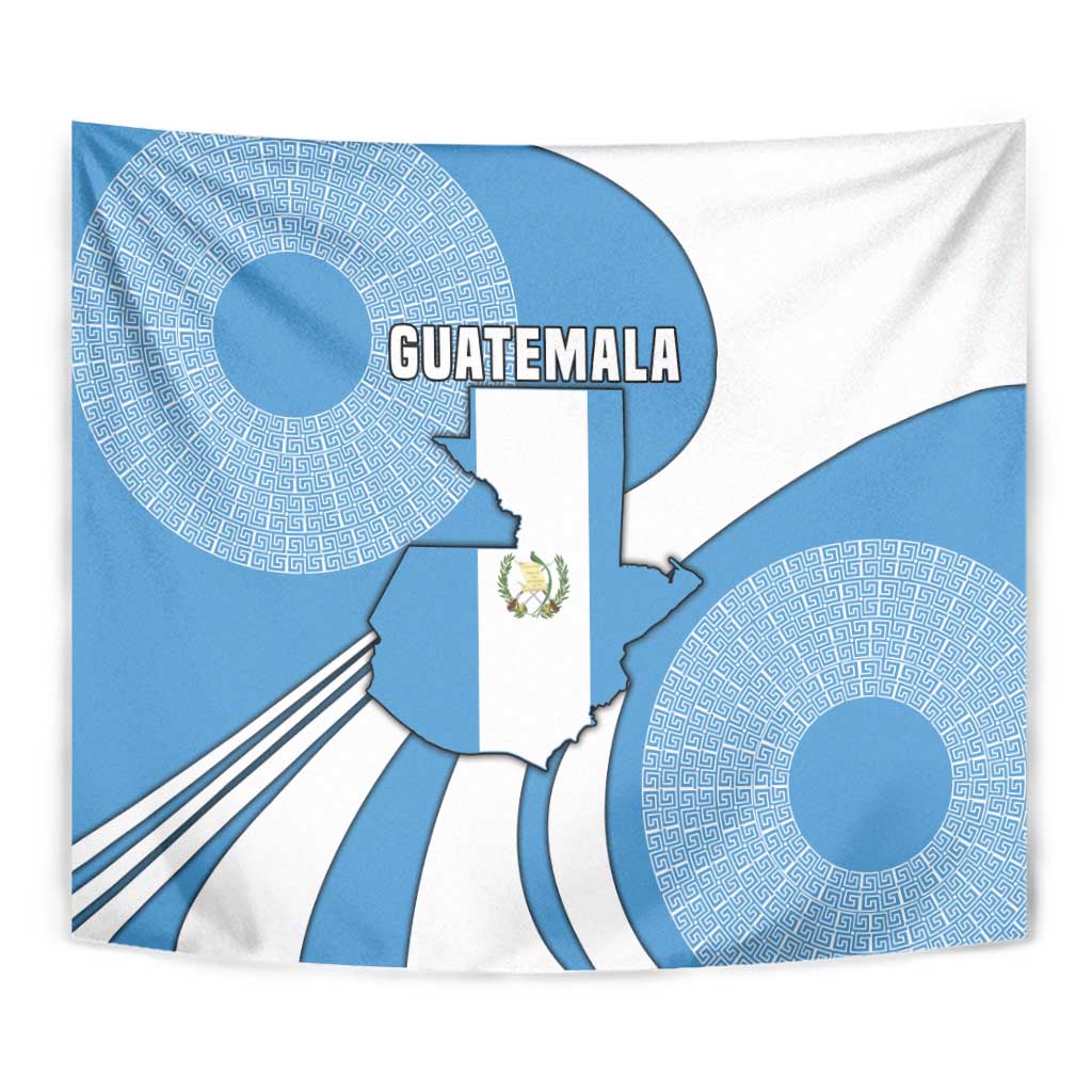 Guatemala Flag Map Tapestry with Blue White Swirl and Geometric Pattern Design - Wonder Print Shop