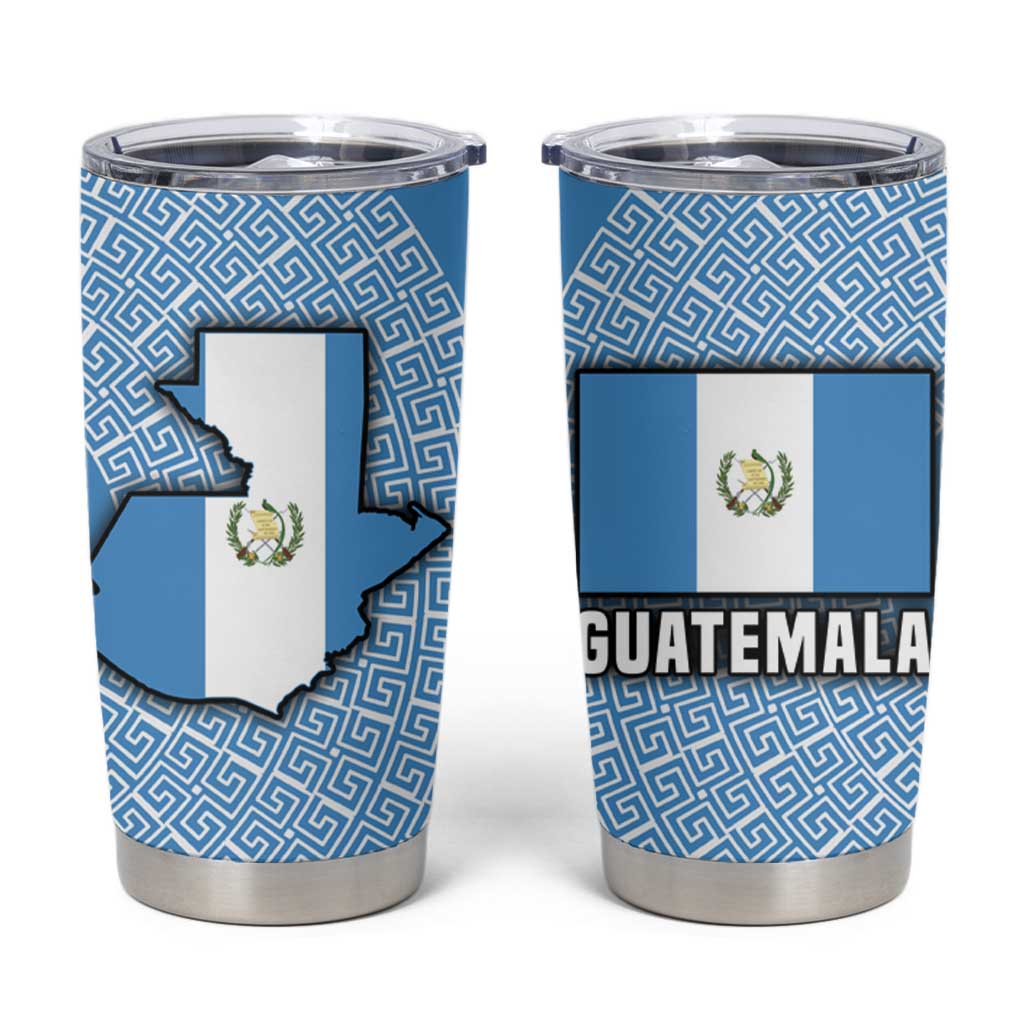Guatemala Flag Map Tumbler Cup with Blue White Swirl and Geometric Pattern Design - Wonder Print Shop