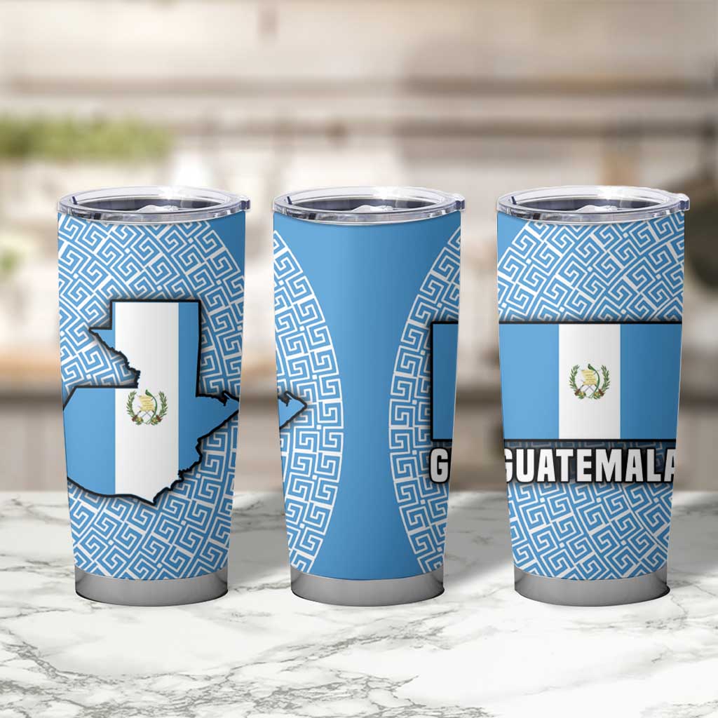 Guatemala Flag Map Tumbler Cup with Blue White Swirl and Geometric Pattern Design - Wonder Print Shop