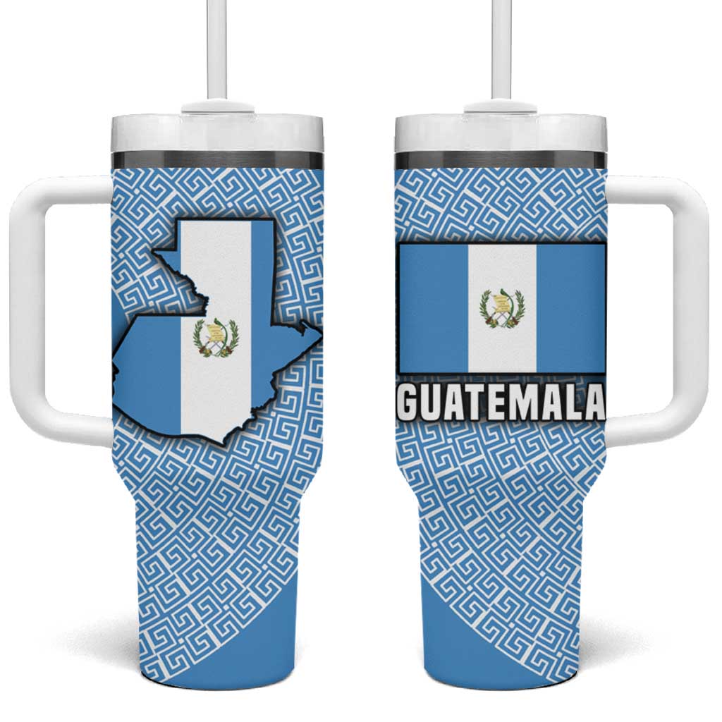 Guatemala Flag Map Tumbler With Handle with Blue White Swirl and Geometric Pattern Design - Wonder Print Shop