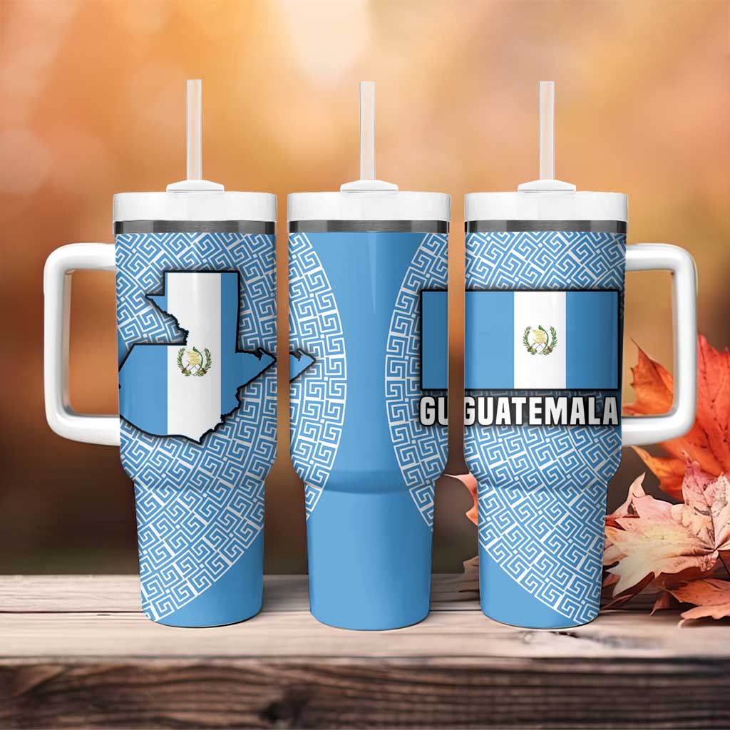 Guatemala Flag Map Tumbler With Handle with Blue White Swirl and Geometric Pattern Design - Wonder Print Shop