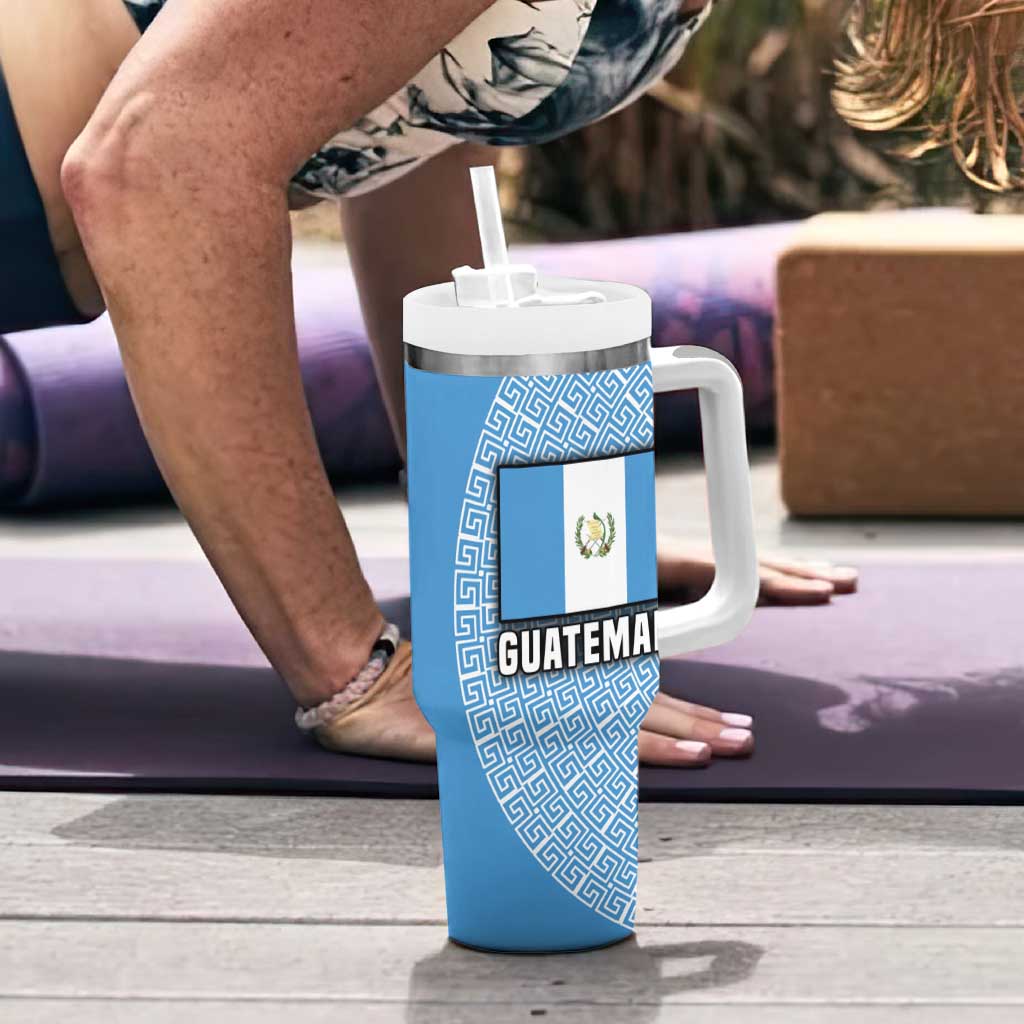 Guatemala Flag Map Tumbler With Handle with Blue White Swirl and Geometric Pattern Design - Wonder Print Shop