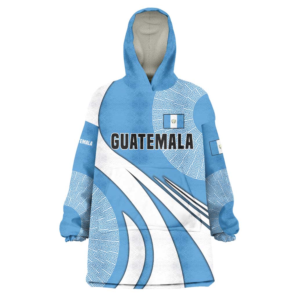 Guatemala Flag Map Wearable Blanket Hoodie with Blue White Swirl and Geometric Pattern Design - Wonder Print Shop