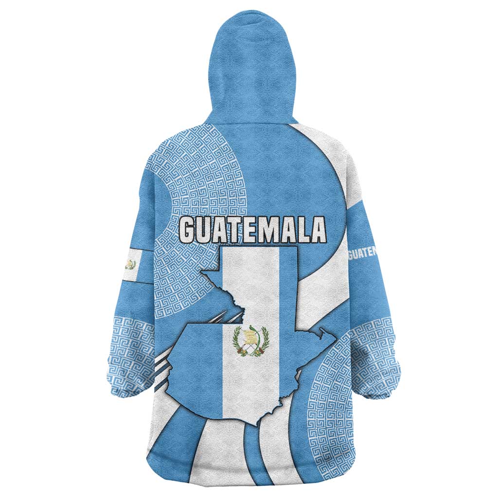 Guatemala Flag Map Wearable Blanket Hoodie with Blue White Swirl and Geometric Pattern Design - Wonder Print Shop