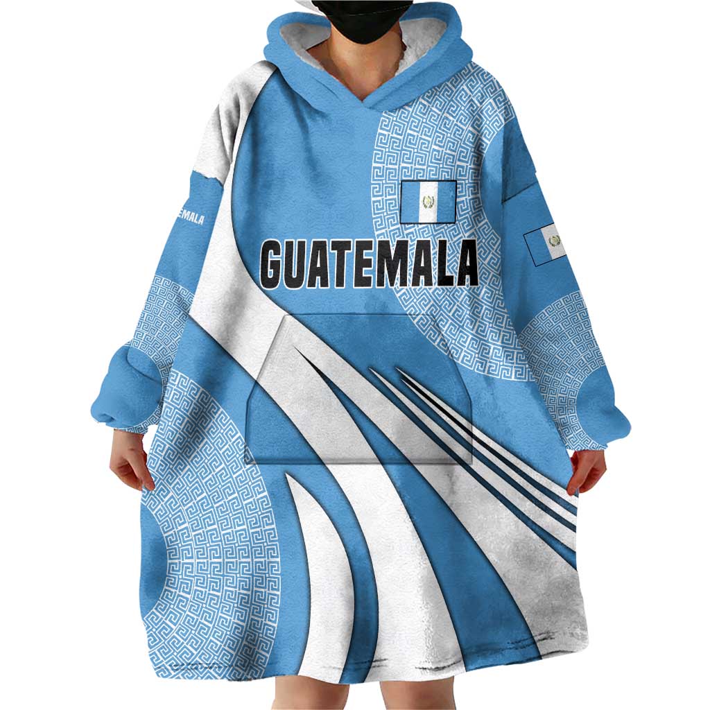 Guatemala Flag Map Wearable Blanket Hoodie with Blue White Swirl and Geometric Pattern Design - Wonder Print Shop