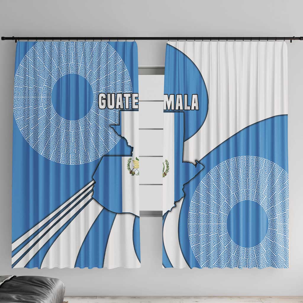 Guatemala Flag Map Window Curtain with Blue White Swirl and Geometric Pattern Design - Wonder Print Shop