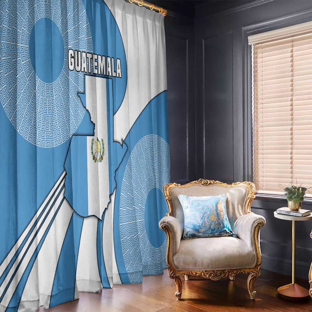 Guatemala Flag Map Window Curtain with Blue White Swirl and Geometric Pattern Design - Wonder Print Shop