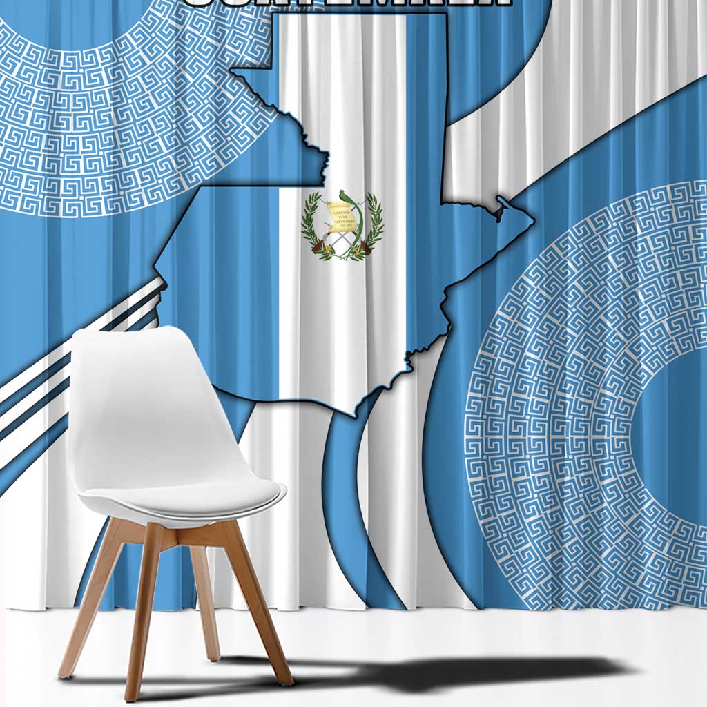 Guatemala Flag Map Window Curtain with Blue White Swirl and Geometric Pattern Design - Wonder Print Shop