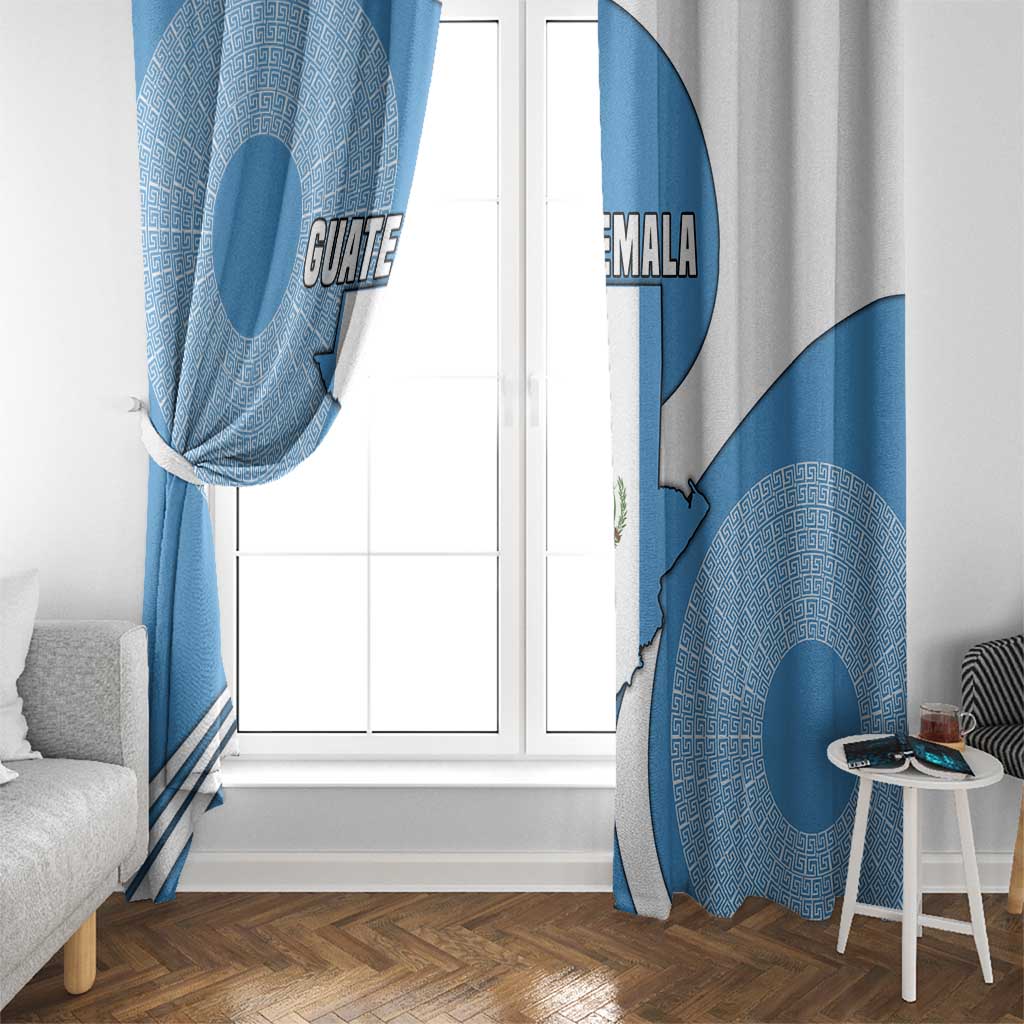 Guatemala Flag Map Window Curtain with Blue White Swirl and Geometric Pattern Design - Wonder Print Shop