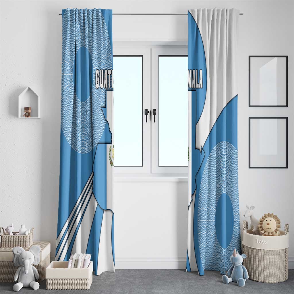Guatemala Flag Map Window Curtain with Blue White Swirl and Geometric Pattern Design - Wonder Print Shop