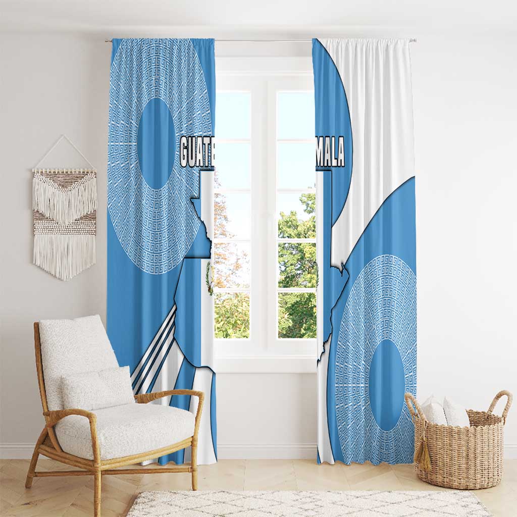 Guatemala Flag Map Window Curtain with Blue White Swirl and Geometric Pattern Design - Wonder Print Shop