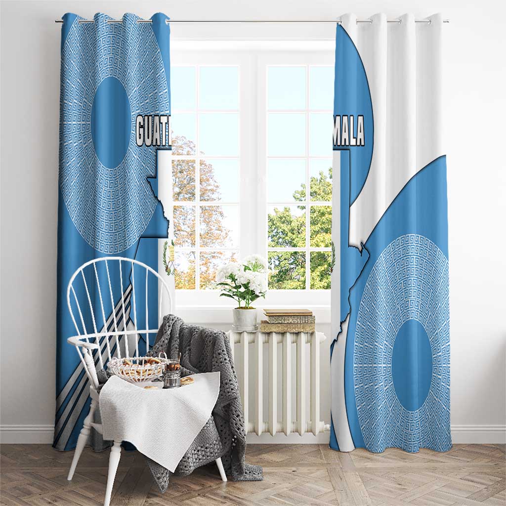Guatemala Flag Map Window Curtain with Blue White Swirl and Geometric Pattern Design - Wonder Print Shop
