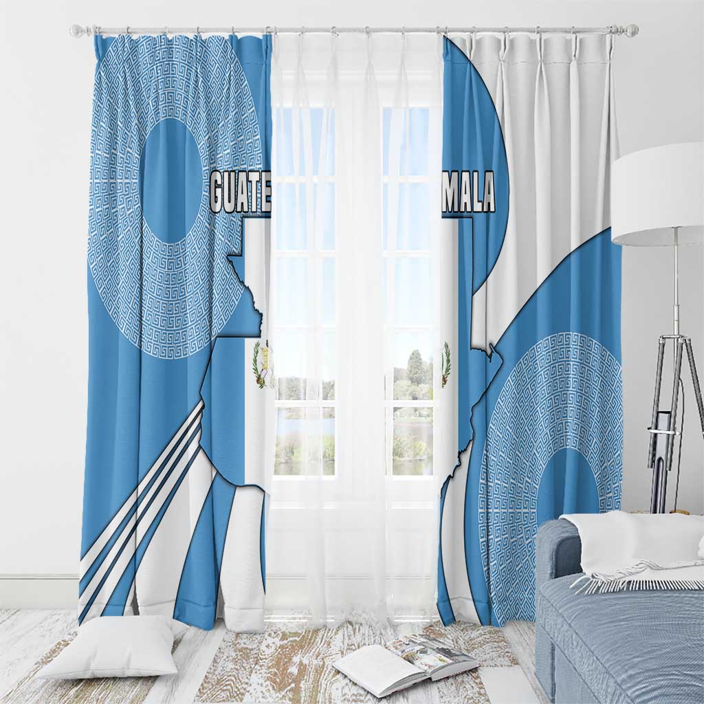 Guatemala Flag Map Window Curtain with Blue White Swirl and Geometric Pattern Design - Wonder Print Shop