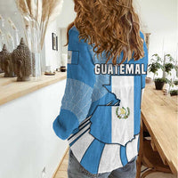 Guatemala Flag Map Women Casual Shirt with Blue White Swirl and Geometric Pattern Design - Wonder Print Shop