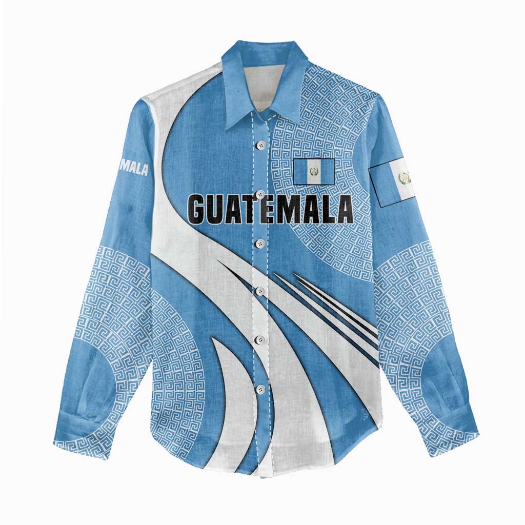 Guatemala Flag Map Women Casual Shirt with Blue White Swirl and Geometric Pattern Design - Wonder Print Shop