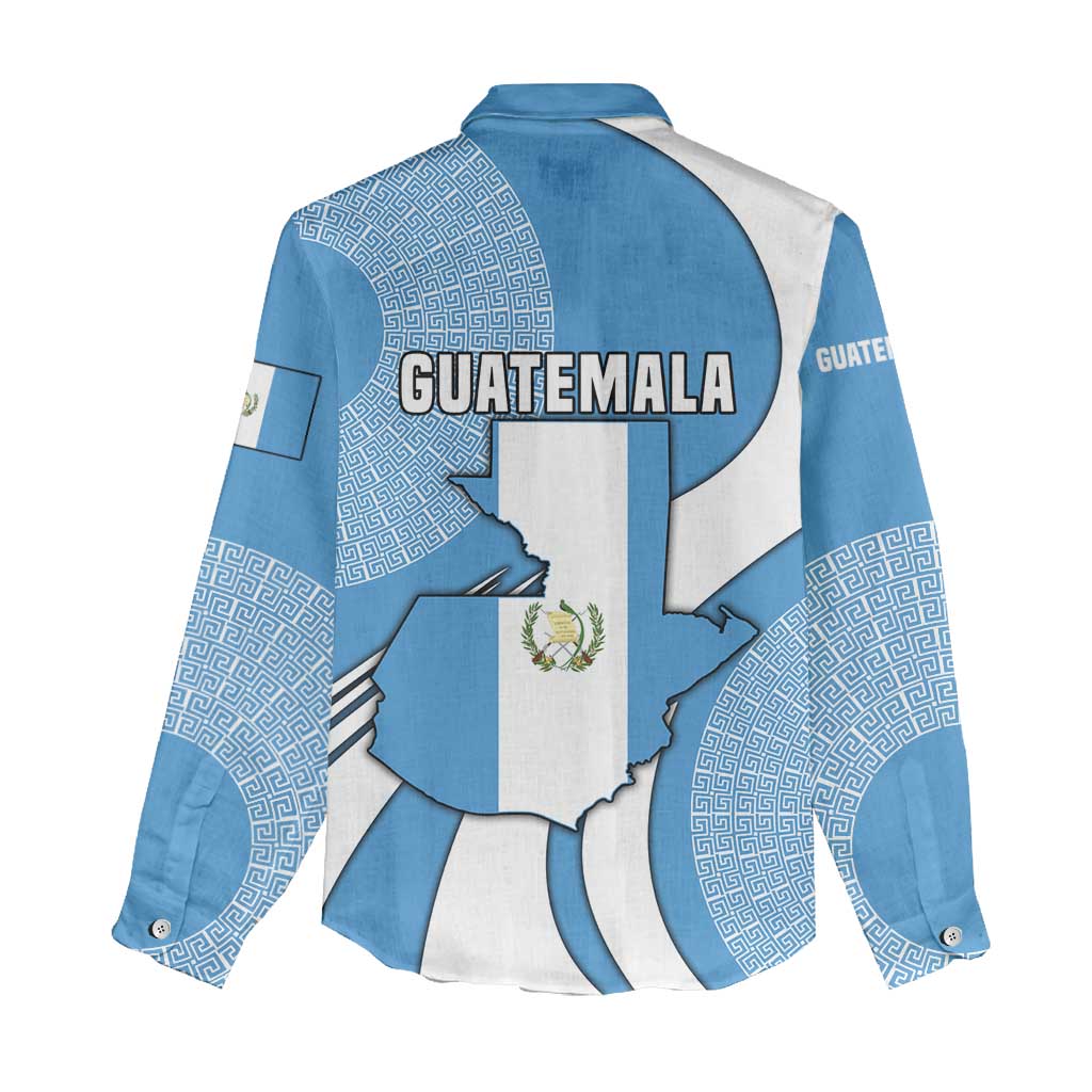 Guatemala Flag Map Women Casual Shirt with Blue White Swirl and Geometric Pattern Design - Wonder Print Shop