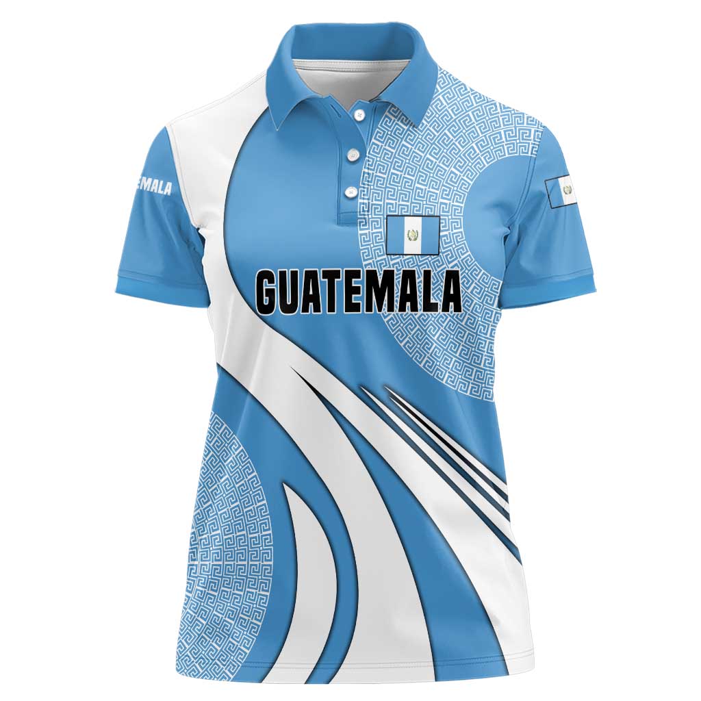 Guatemala Flag Map Women Polo Shirt with Blue White Swirl and Geometric Pattern Design - Wonder Print Shop