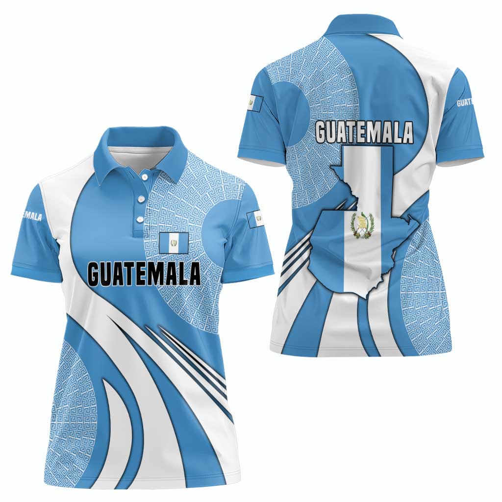 Guatemala Flag Map Women Polo Shirt with Blue White Swirl and Geometric Pattern Design - Wonder Print Shop