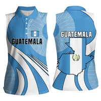 Guatemala Flag Map Women Sleeveless Polo Shirt with Blue White Swirl and Geometric Pattern Design - Wonder Print Shop