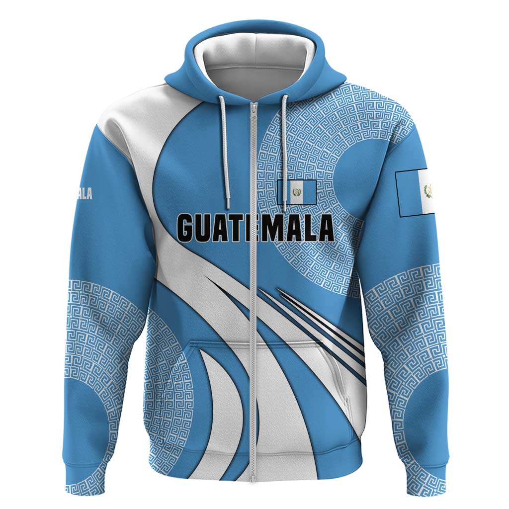Guatemala Flag Map Zip Hoodie with Blue White Swirl and Geometric Pattern Design - Wonder Print Shop