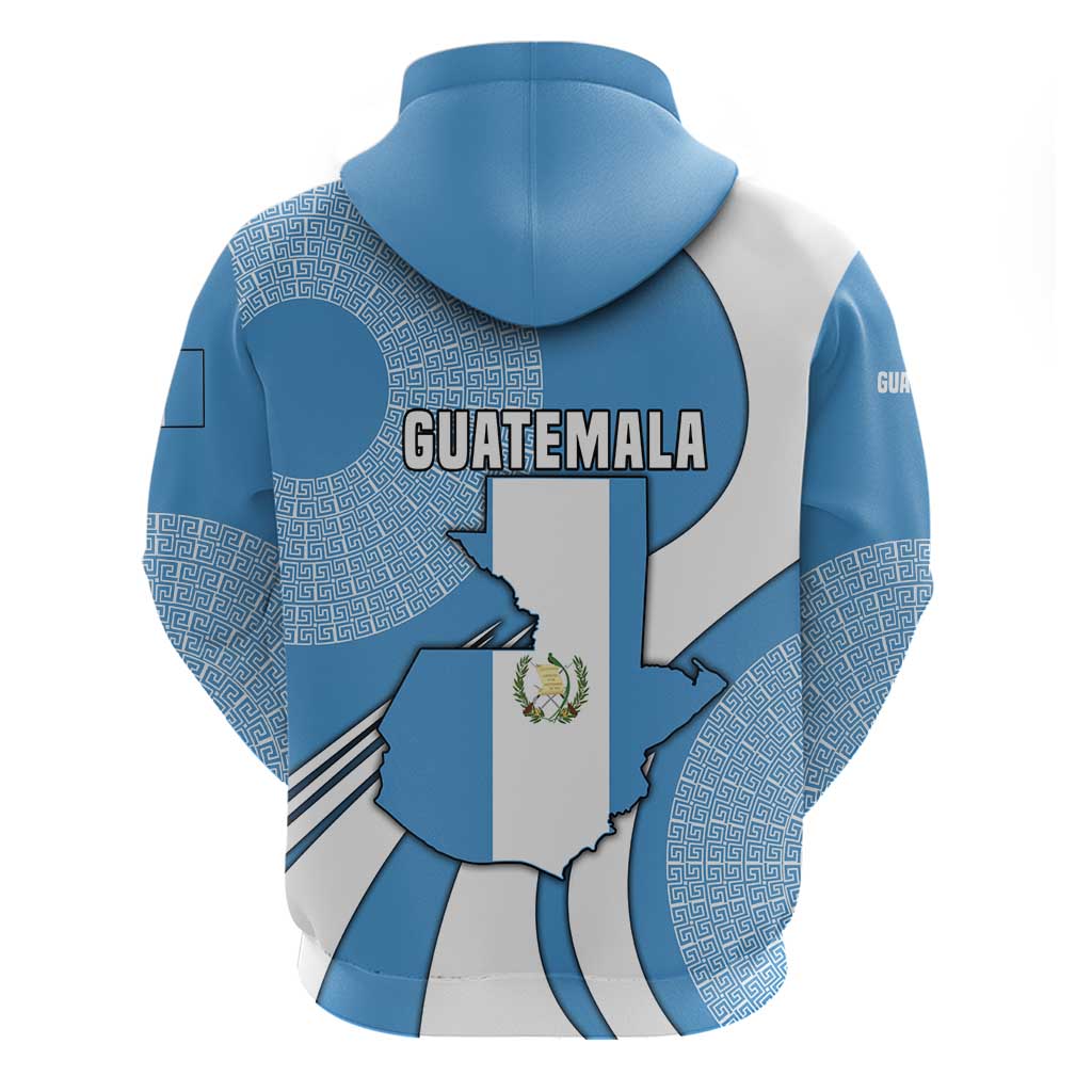 Guatemala Flag Map Zip Hoodie with Blue White Swirl and Geometric Pattern Design - Wonder Print Shop