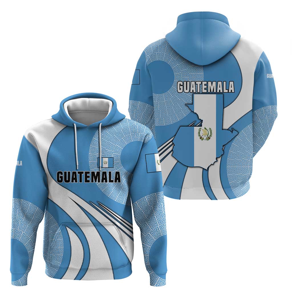 Guatemala Flag Map Zip Hoodie with Blue White Swirl and Geometric Pattern Design - Wonder Print Shop